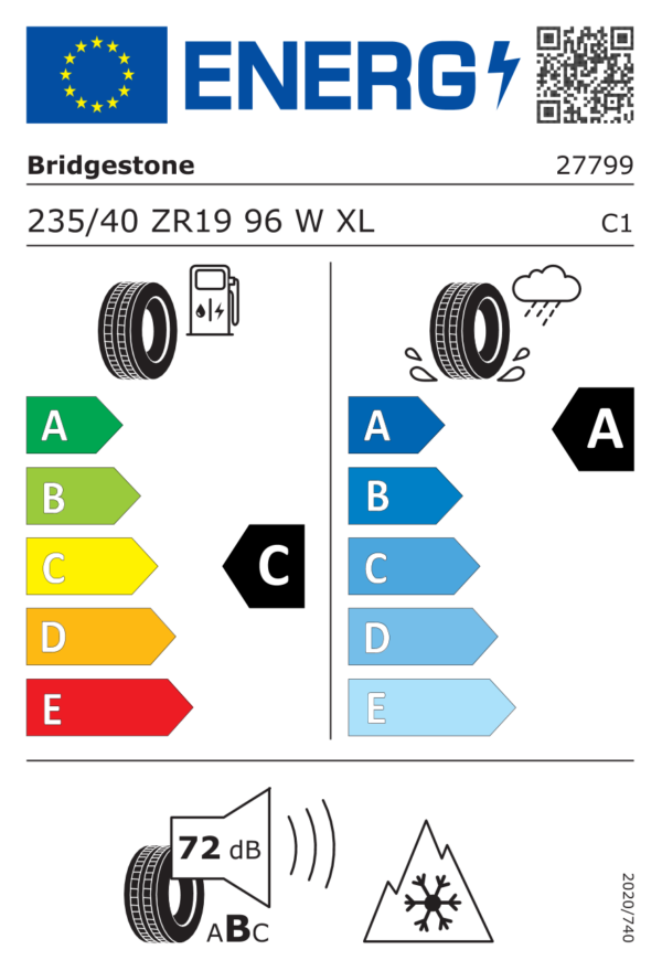 Étiquette UE 27799 pour Bridgestone Blizzak LM005 235/40 R19 96W XL Bridgestone Blizzak LM005 235/40 R19 96W XL - Image 2
