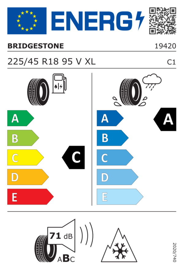 Étiquette UE 19420 pour Bridgestone A005 Weather Control Evo 225/45 R18 95V XL Bridgestone A005 Weather Control Evo 225/45 R18 95V XL - Image 2