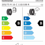 Étiquette UE du pneu Continental VanContact A/S Ultra 205/75 R16C 110/108R EV