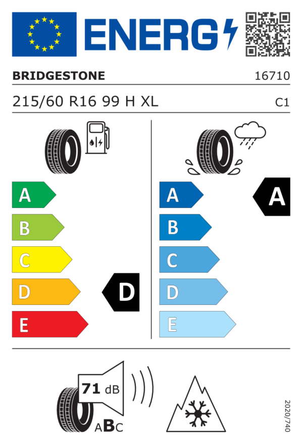 Étiquette UE 16710 pour Bridgestone Blizzak LM005 DriveGuard 215/60 R16 99H XL Runflat Bridgestone Blizzak LM005 DriveGuard 215/60 R16 99H XL Runflat - Image 2