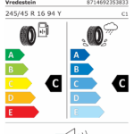 Étiquette UE du pneu Vredestein Sprint+ 245/45 ZR16 94Y