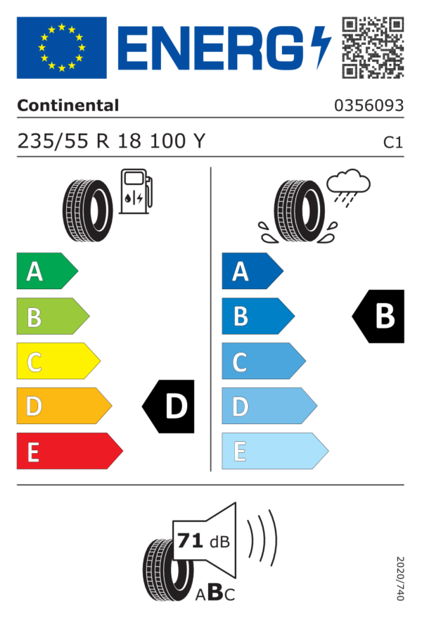 Étiquette UE 0356093 pour Continental PremiumContact 2 235/55 R18 100Y Continental PremiumContact 2 235/55 R18 100Y - Image 2