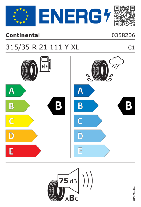 Étiquette UE 0358206 pour Continental PremiumContact 6 315/35 R21 111Y XL Runflat Continental PremiumContact 6 315/35 R21 111Y XL Runflat - Image 2