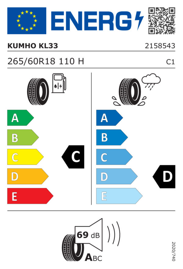 Étiquette UE 2158543 pour Kumho Crugen Premium KL33 265/60 R18 110H Kumho Crugen Premium KL33 265/60 R18 110H - Image 2