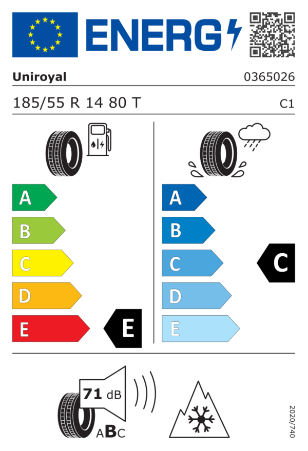 Étiquette UE 0365026 pour Uniroyal MS Plus 77 185/55 R14 80T Uniroyal MS Plus 77 185/55 R14 80T - Image 2