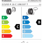 Étiquette UE du pneu Vredestein COMTRAC 2 215/65 R16C 109/107T
