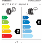 Étiquette UE du pneu Vredestein COMTRAC 2 WINTER + 195/70 R15C 104/102R
