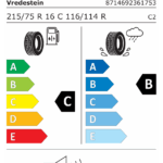 Étiquette UE du pneu Vredestein COMTRAC 2 WINTER + 215/75 R16C 116/114R
