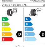 Étiquette UE du pneu Vredestein Pinza AT 245/75 R16 115T XL
