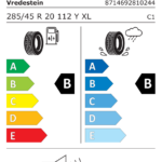 Étiquette UE du pneu Vredestein Quatrac Pro+ 285/45 R20 112Y XL