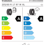 Étiquette UE du pneu Vredestein Ultrac 205/60 R17 97W XL