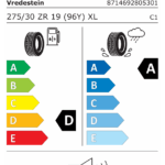 Étiquette UE du pneu Vredestein Ultrac Pro 275/30 ZR19 96Y XL