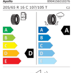 Étiquette UE du pneu Apollo ALTRUST+ 205/65 R16C 107/105T
