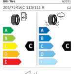Étiquette UE du pneu GT Radial MAXMILER WT2 CARGO 205/75 R16C 113/111R