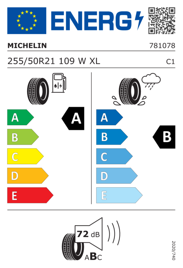 Étiquette UE 781078 pour Michelin Pilot Sport EV 255/50 R21 109W XL Michelin Pilot Sport EV 255/50 R21 109W XL - Image 2
