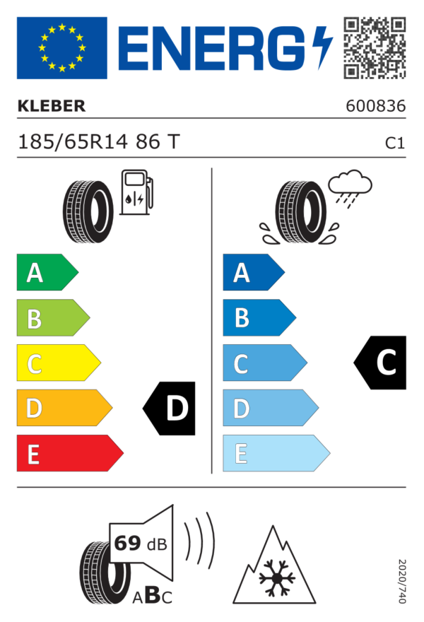 Étiquette UE 600836 pour Kleber Krisalp HP 3 185/65 R14 86T Kleber Krisalp HP 3 185/65 R14 86T - Image 2