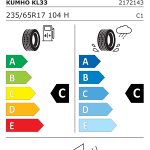 Étiquette UE 2172143 pour Kumho Crugen Premium KL33 235/65 R17 104H FR Étiquette UE du pneu Kumho Crugen Premium KL33 235/65 R17 104H FR