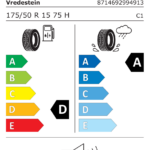 Étiquette UE du pneu Vredestein ULTRAC+ 175/50 R15 75H