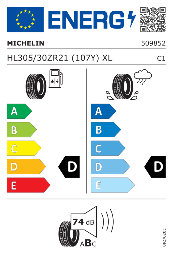 Étiquette UE 509852 pour Michelin Pilot Sport Cup 2 R 305/30 R21 107Y XL Michelin Pilot Sport Cup 2 R 305/30 R21 107Y XL - Image 2