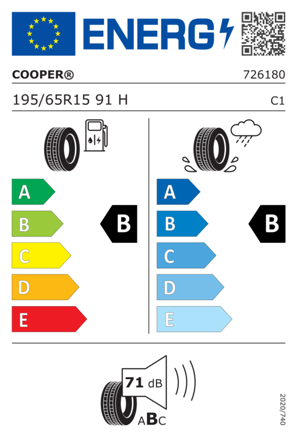 Étiquette UE 726180 pour Cooper Cooper Summer 195/65 R15 91H EV Cooper Cooper Summer 195/65 R15 91H EV - Image 2