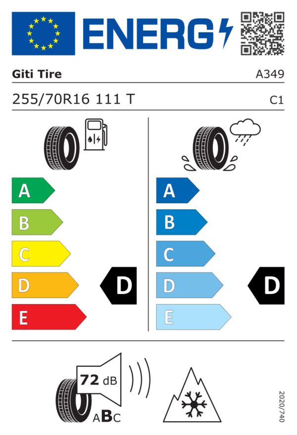 Étiquette UE 1071750178 pour GT Radial Savero WT 255/70 R16 111T XL GT Radial Savero WT 255/70 R16 111T XL - Image 2