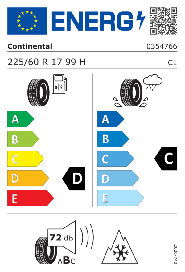 Étiquette UE 0354766 pour Continental ContiWinterContact TS 830 P 225/60 R17 99H Runflat Continental ContiWinterContact TS 830 P 225/60 R17 99H Runflat - Image 2