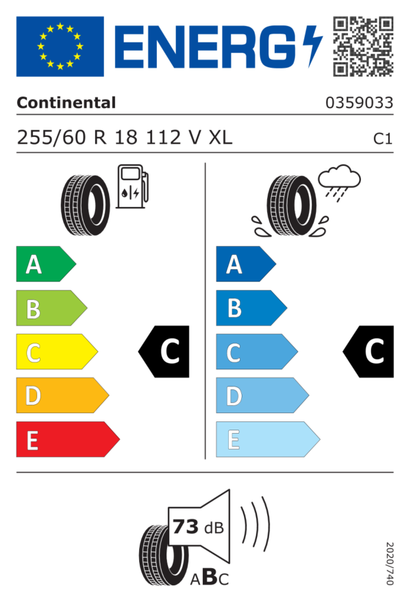 Étiquette UE 0359033 pour Continental CrossContact LX Sport 255/60 R18 112V XL Continental CrossContact LX Sport 255/60 R18 112V XL EV - Image 2