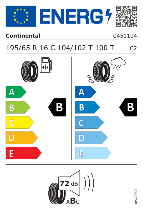 Étiquette UE 0451104 pour Continental VanContact 100 195/65 R16C 104/102T Continental VanContact 100 195/65 R16C 104/102T - Image 2