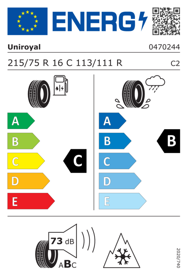 Étiquette UE 0470244 pour Uniroyal Snow Max 3 215/75 R16C 113/111R Uniroyal Snow Max 3 215/75 R16C 113/111R - Image 2