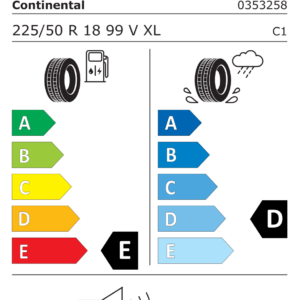 Étiquette UE 0353258 pour Continental ContiWinterContact TS 830 P 225/50 R18 99V XL Runflat Pneu Continental ContiWinterContact TS 830 P 225/50 R18 99V XL Runflat