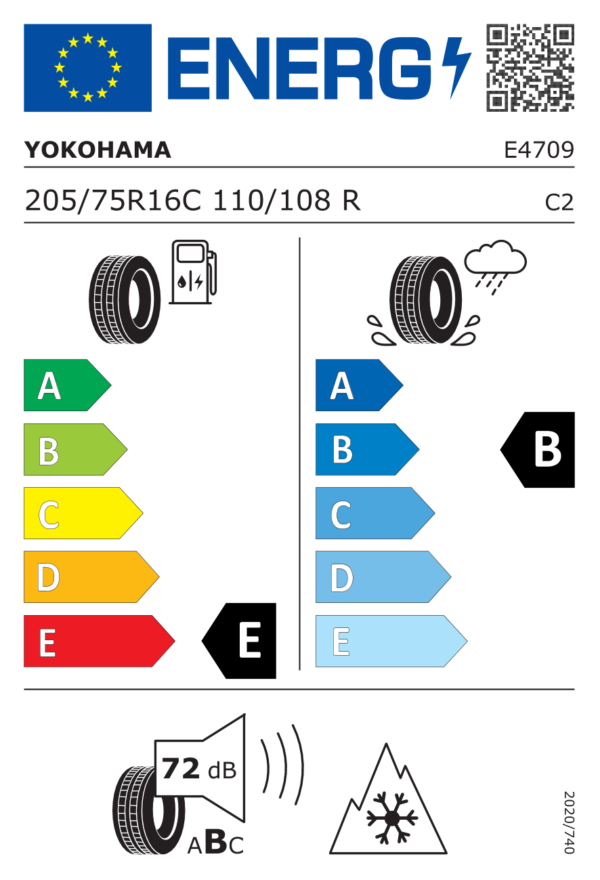 Étiquette UE E4709 pour Yokohama WY01 W.Drive 205/75 R16C 110R Yokohama WY01 W.Drive 205/75 R16C 110R - Image 2