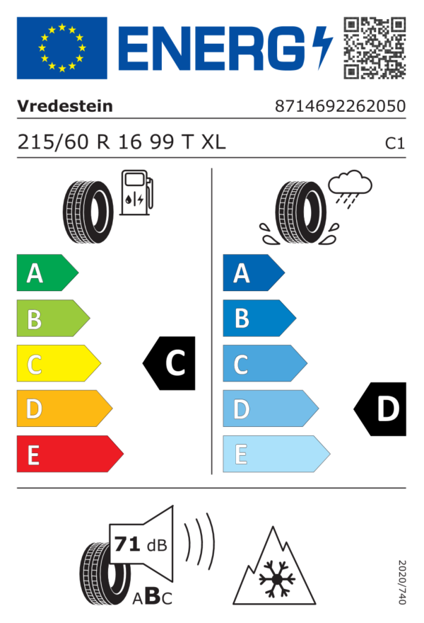 Étiquette UE 8714692262050 pour Vredestein Nord-Trac 2 215/60 R16 99T XL Vredestein Nord-Trac 2 215/60 R16 99T XL - Image 2