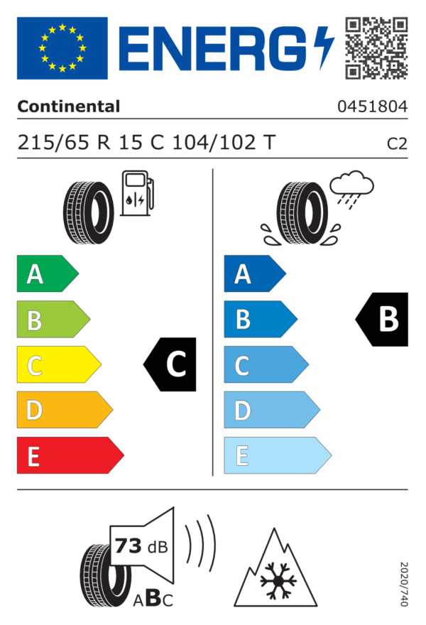 Étiquette UE 0451804 pour Continental VanContact A/S Ultra 215/65 R15C 104/102T EV Continental VanContact A/S Ultra 215/65 R15C 104/102T EV - Image 2