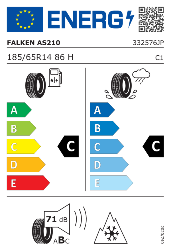 Étiquette UE 332576JP pour Falken Euro All Season AS210 185/65 R14 86H Falken Euro All Season AS210 185/65 R14 86H - Image 2