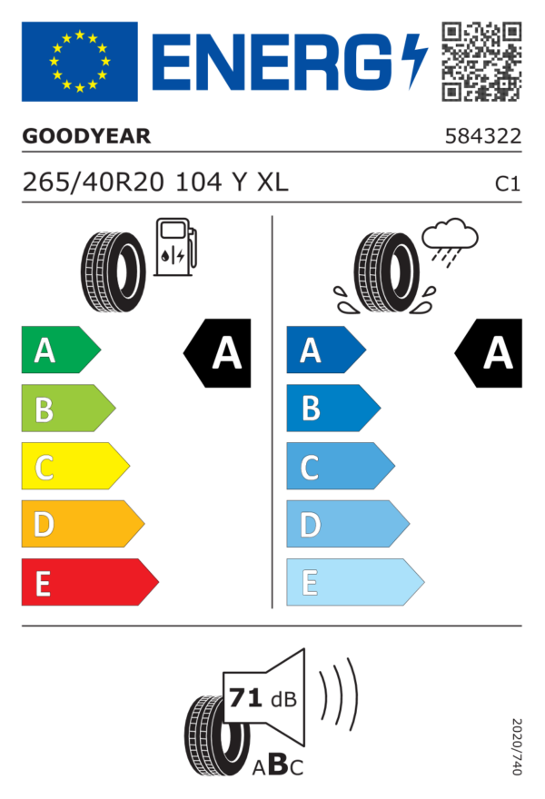 Étiquette UE 584322 pour Goodyear Eagle F1 Asymmetric 5 265/40 R20 104Y XL EV Goodyear Eagle F1 Asymmetric 5 265/40 R20 104Y XL EV - Image 2