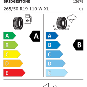 Étiquette UE 13679 pour Bridgestone Alenza 001 265/50 R19 110W XL Étiquette UE du pneu Bridgestone Alenza 001 265/50 R19 110W XL