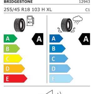 Étiquette UE 12943 pour Bridgestone Turanza T005 255/45 R18 103H XL Pneu Bridgestone Turanza T005 255/45 R18 103H XL