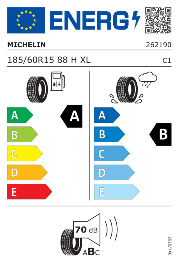Étiquette UE 262190 pour Michelin E Primacy 185/60 R15 88H XL Michelin E Primacy 185/60 R15 88H XL - Image 2
