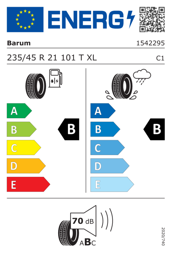 Étiquette UE 1542295 pour Barum BRAVURIS 6 235/45 R21 101T XL EV FR Barum BRAVURIS 6 235/45 R21 101T XL EV FR - Image 2