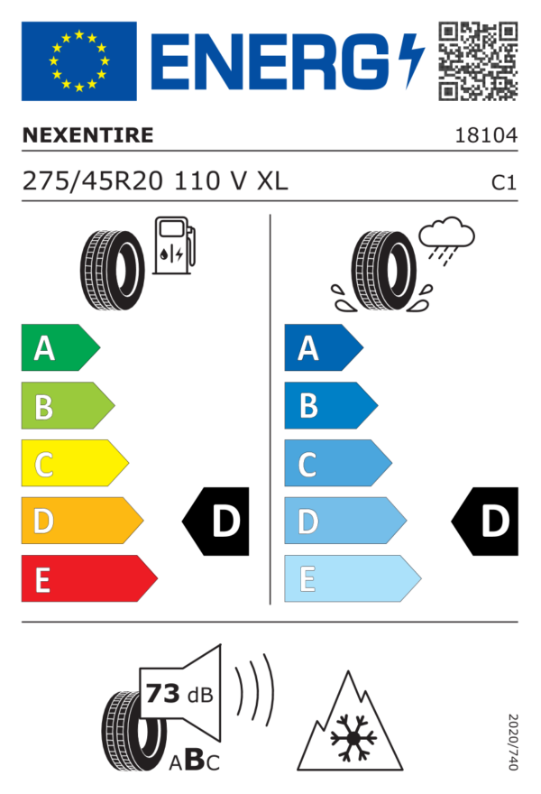 Étiquette UE 18104NXK pour Nexen WINGUARD Sport 2 SUV 275/45 R20 110V XL Nexen WINGUARD Sport 2 SUV 275/45 R20 110V XL - Image 2