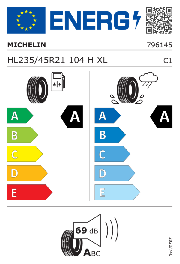 Étiquette UE 796145 pour Michelin Primacy 5 Energy 235/45 R21 104H XL Michelin Primacy 5 Energy 235/45 R21 104H XL - Image 2