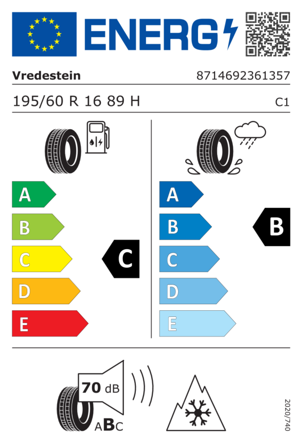 Étiquette UE 8714692361357 pour Vredestein Wintrac 195/60 R16 89H Vredestein Wintrac 195/60 R16 89H - Image 2