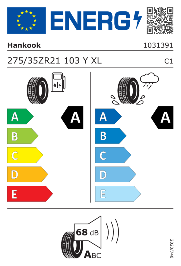 Étiquette UE 1031391 pour Hankook iON evo SUV (IK01A) 275/35 ZR21 (103Y) XL Hankook iON evo SUV (IK01A) 275/35 R21 103Y XL - Image 2