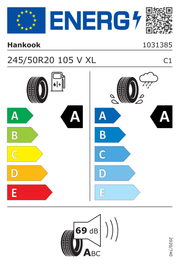 Étiquette UE 1031385 pour Hankook iON evo SUV (IK01A) 245/50 R20 105V XL Hankook iON evo SUV (IK01A) 245/50 R20 105V XL - Image 2