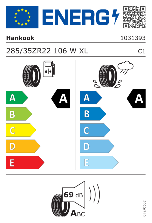 Étiquette UE 1031393 pour Hankook iON evo SUV (IK01A) 285/35 ZR22 (106W) XL Hankook iON evo SUV (IK01A) 285/35 ZR22 (106W) XL - Image 2