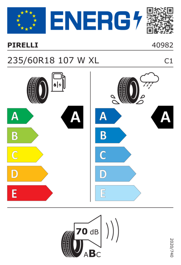 Étiquette UE 4098200 pour Pirelli Scorpion 235/60 R18 107W XL Pneumatico Pirelli Scorpion 235/60 R18 107W XL