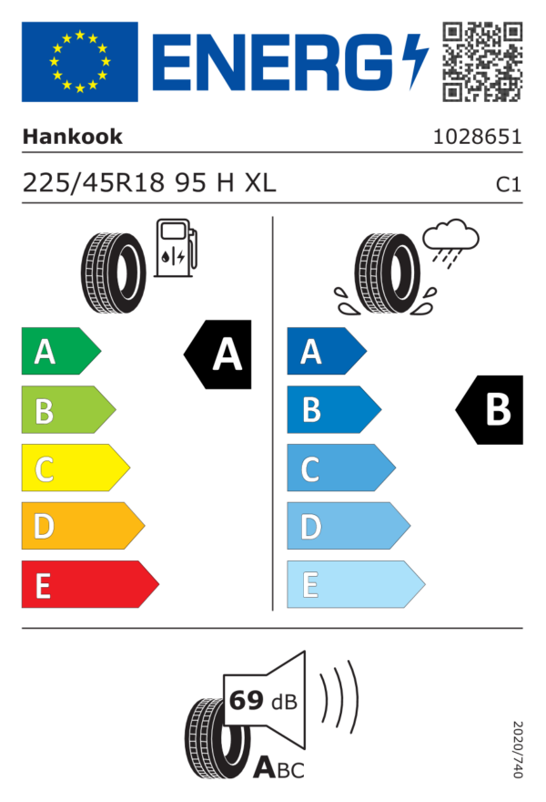 Étiquette UE 1028651 pour Hankook Ventus S1 evo 3 ev (K127E) 225/45 R18 95H XL Hankook Ventus S1 evo 3 ev (K127E) 225/45 R18 95H XL - Image 2