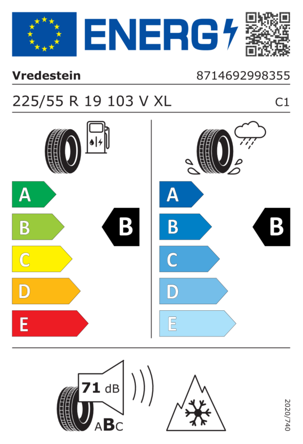 Étiquette UE 8714692998355 pour Vredestein Wintrac Pro+ 225/55 R19 103V XL Vredestein Wintrac Pro+ 225/55 R19 103V XL - Image 2