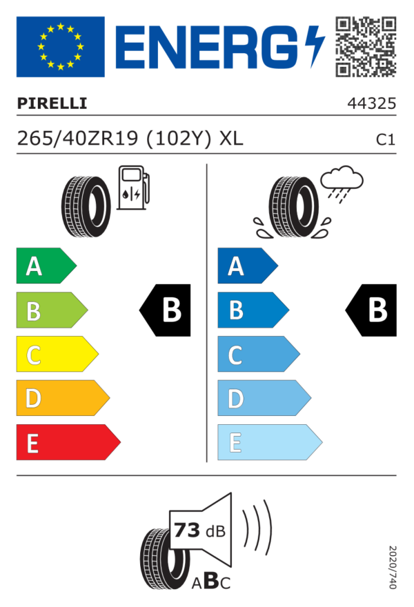 Étiquette UE 4432500 pour Pirelli Pzero (PZ5) 265/40 ZR19 (102Y) XL Pirelli Pzero (PZ5) 265/40 ZR19 (102Y) XL - Image 2