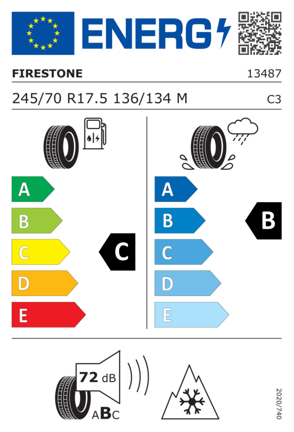 Étiquette UE 13487 pour Firestone FS411 245/70 R17.5 136/134M Firestone FS411 245/70 R17.5 136/134M - Image 2